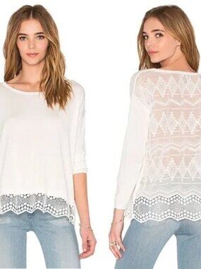 Joie Jenka Women’s White Lace Knit Sweater XS Silk Cotton Delicate Top